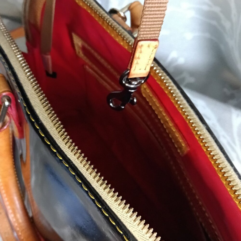 Dooney & Bourke Black and Tan Patent Leather Satchel - Picture 7 of 15